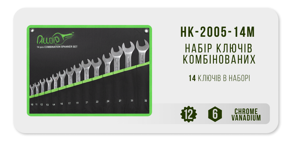 Набор комбинированных ключей Alloid HK-2005-14M, 14 предметов — фото 2