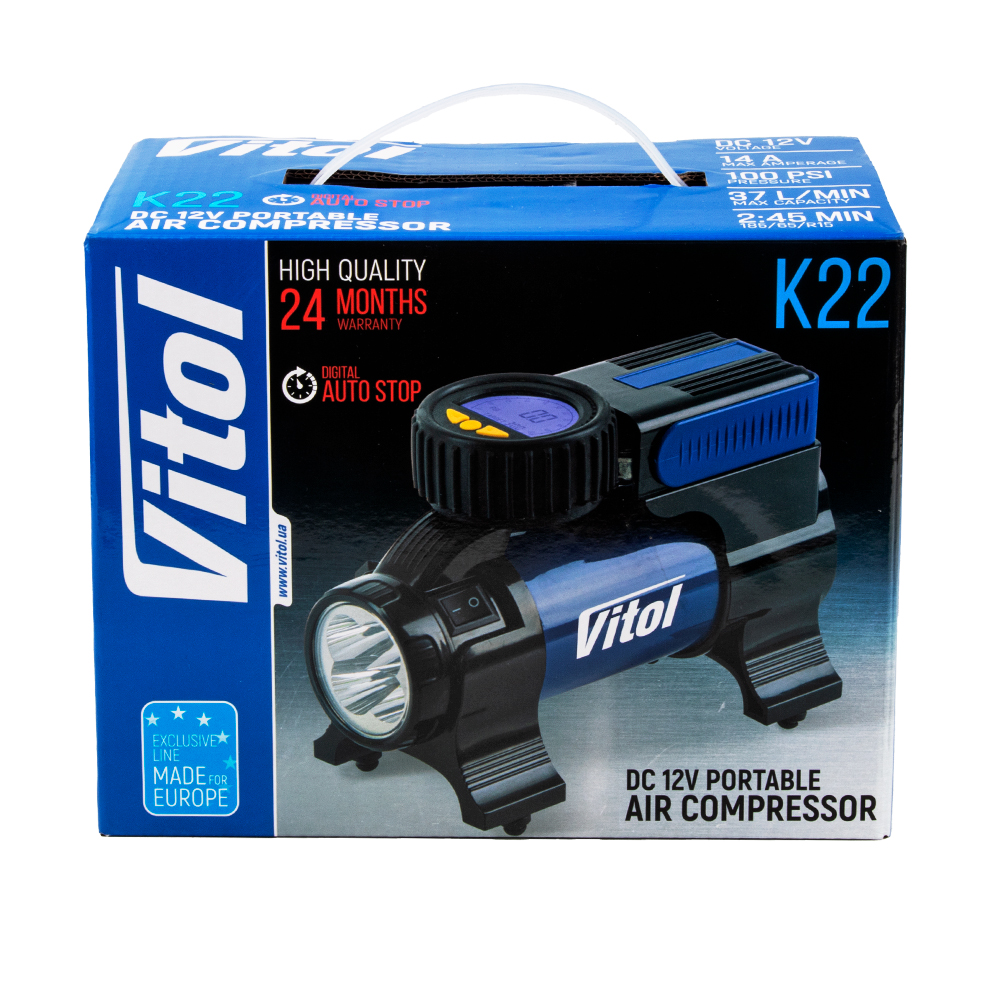 Компрессор ViTOL K-22 с автостопом и фонарём, 100 psi, 37 л/мин — фото 3