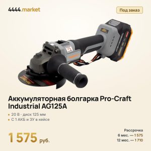 Аккумуляторная болгарка Pro-Craft Industrial AG125A, с 1 аккумулятором и зарядным устройством в кейсе