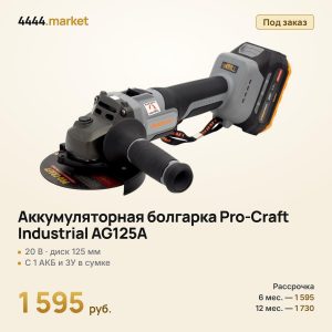 Аккумуляторная болгарка Pro-Craft Industrial AG125A, с 1 аккумулятором и зарядным устройством в сумке